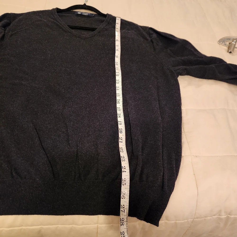 J. CREW Men's Sweater, Dark Gray Cashmere & Cotton, Sz XL, V-neck, Washable EUC